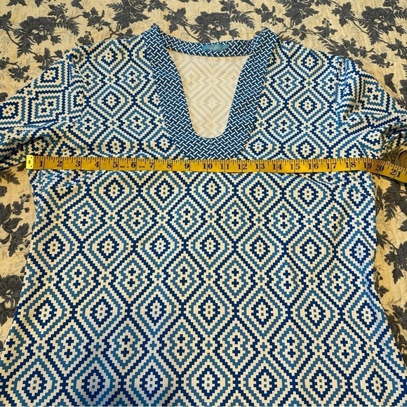 J. McLaughlin Dress Catalina Nylon Cloth Aztec Blue & White Beachy Coastal Sz L - Picture 14 of 14